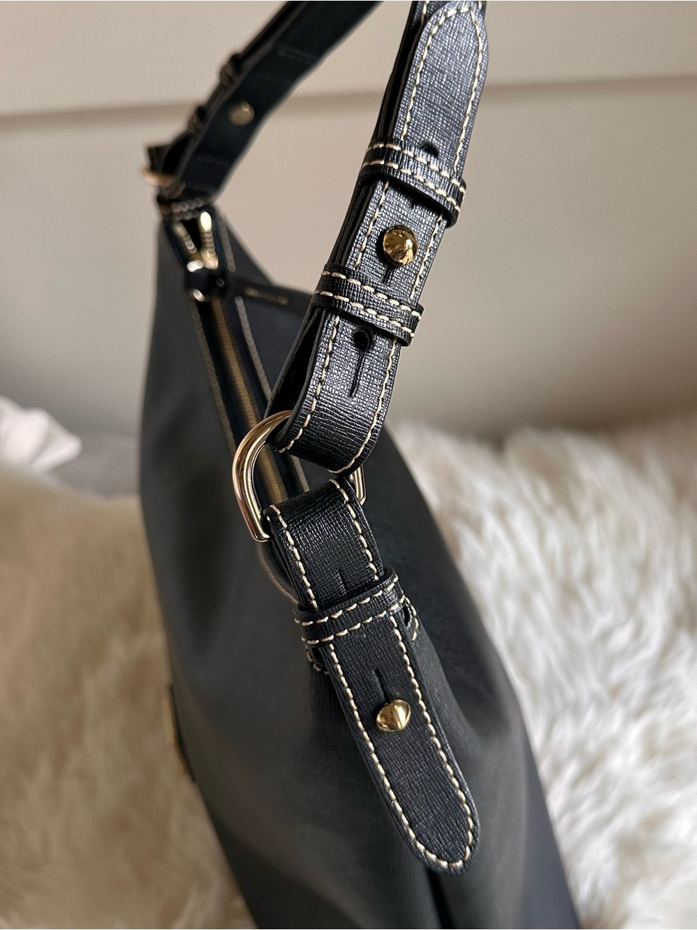 Dooney & Bourke Black Saffiano Leather Shoulder Hobo with Gold Accent - Picture 6 of 13